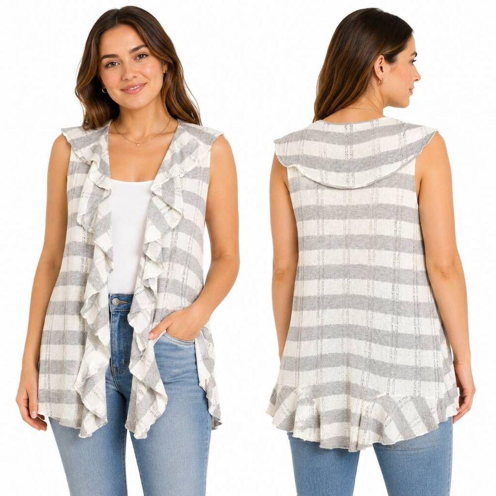 Maurices Striped Ruffle Cardigan Vest S